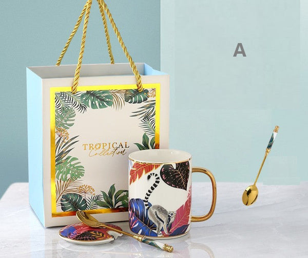 Ceramic Mugs for Office, Large Capacity Jungle Animal Porcelain Mugs, Creative Porcelain Cups, Unique Ceramic Mugs in Gift Box-Silvia Home Craft