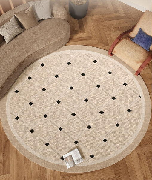 Bedroom Circular Modern Rugs, Mid Century Modern Rugs under Chairs, Geometric Round Rugs for Dining Room, Contemporary Modern Rugs-Silvia Home Craft