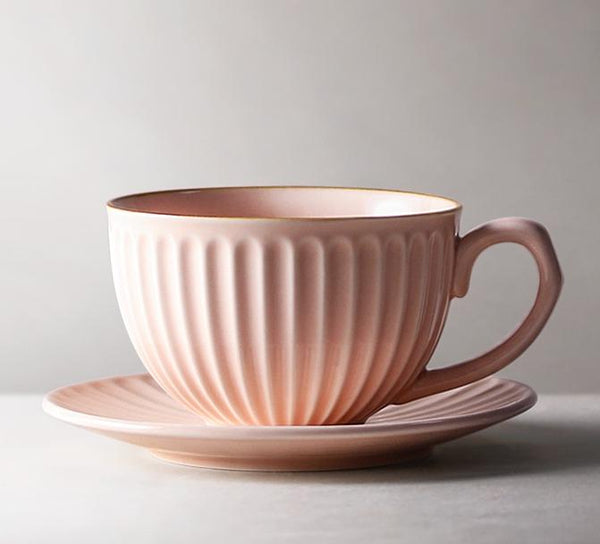 White Pottery Coffee Cups, Cappuccino Coffee Mug, Latte Coffee Cup, Pink Tea Cup, Ceramic Coffee Cup, Coffee Cup and Saucer Set-Silvia Home Craft