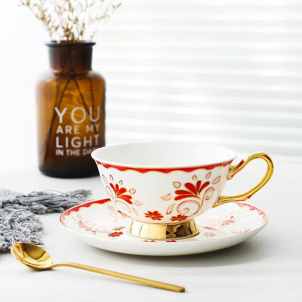 British Tea Cups, Porcelain Coffee Cups, Tea Cup and Saucer, Coffee Cups with Gold Trim and Gift Box, Latte Coffee Cups-Silvia Home Craft