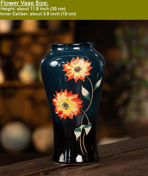 Ceramic Bouquet Vases, Sunflower Vases on Table, Porcelain Flower Vases, Dining Table Centerpiece, Handmade Water Holding Flower Vase-Silvia Home Craft
