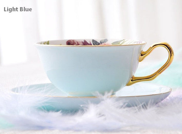 Royal Porcelain Tea Cup Saucer Set, Elegant Flower Pattern Ceramic Coffee Cups, Beautiful British Tea Cups, Unique Traditional Afternoon Tea Cup and Saucer in Gift Box-Silvia Home Craft