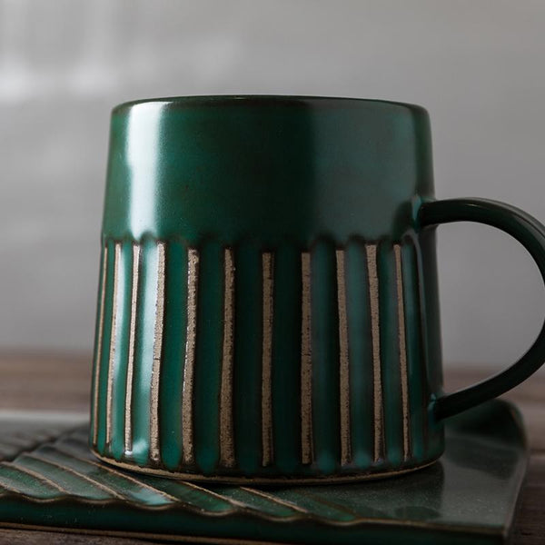 Coffee Cup and Saucer Set, Latte Coffee Cup, 10 oz Cappuccino Coffee Mug, Large Coffee Cup, Pottery Coffee Cups-Silvia Home Craft