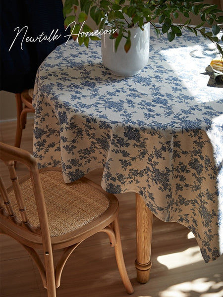 Vintage Rectangle Tablecloth for Dining Room Table, French Flower Pattern Tablecloth for Round Table, Rustic Farmhouse Table Cover for Kitchen-Silvia Home Craft