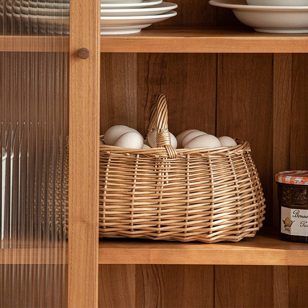 Hand-woven Wicker Storage Basket, Small Picnic Storage Basket with Handle, Willow Weaving Baskets for Vegetable, Natural Fruit Basket, Kitchen Storage Baskets-Silvia Home Craft