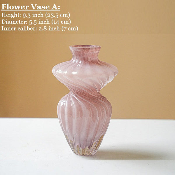 Mid Century Pink Vases for Flowers, Modern Vases for Living Room, Handmade Contemporary Glass Vases, Unique Decorative Glass Vase, Centerpiece Vases on Table-Silvia Home Craft