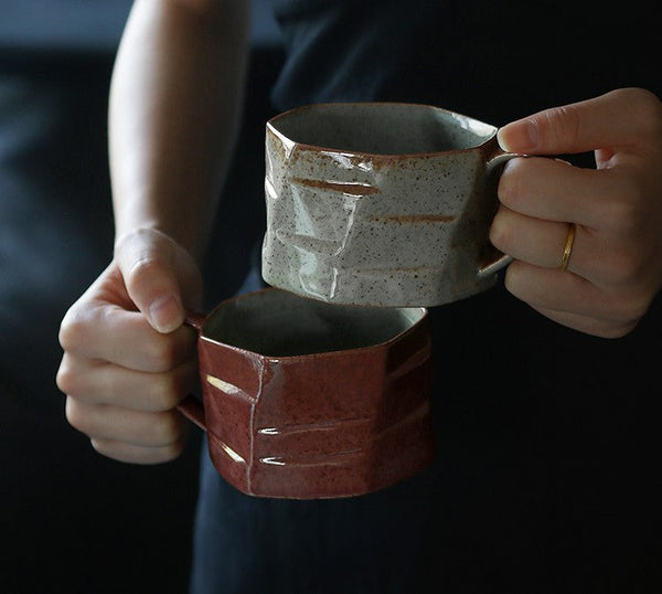 Unique Tea Cup and Saucer, Modern Handmade Pottery Coffee Cup, Creative Ceramic Coffee Cup with Saucer, Tea Cup Set for Afternoon Tea-Silvia Home Craft