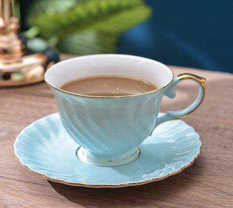 Elegant British Tea Cup and Saucer in Gift Box, Blue Bone China Porcelain Tea Cup Set, Unique British Ceramic Coffee Cups for Afternoon Tea-Silvia Home Craft