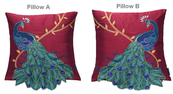 Embroider Peacock Cotton and linen Pillow Cover, Beautiful Decorative Throw Pillows, Decorative Sofa Pillows, Decorative Pillows for Couch-Silvia Home Craft