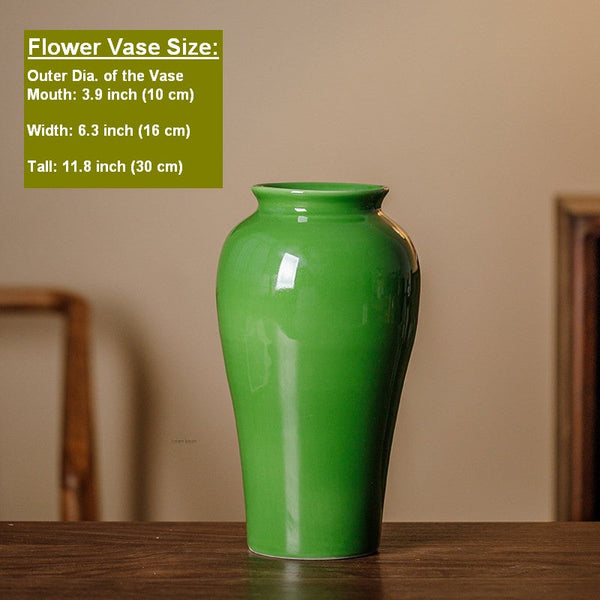Handmade Water Holding Flower Vase, Centerpiece Ceramic Bud Vases, Green Porcelain Flower Vases, Vintage Flower Vases on Table-Silvia Home Craft