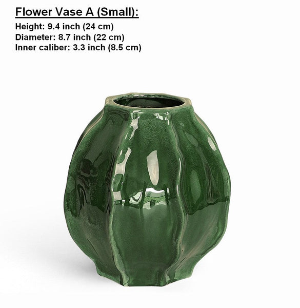 Handmade Modern Flower Vase, Centerpiece Ceramic Bouquet Vases, Large Contemporary Vases on Dining Table, Green Porcelain Vases for Modern Home Decor-Silvia Home Craft