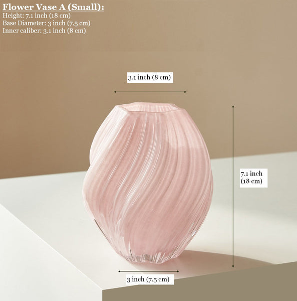 Handmade Contemporary Glass Vases, Mid Century Pink Vases for Flowers, Modern Vases for Living Room, Unique Decorative Glass Vase, Centerpiece Vases on Table-Silvia Home Craft