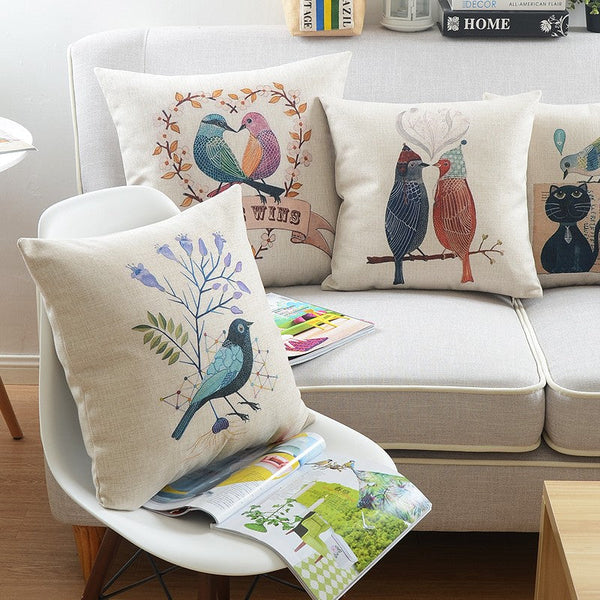 Decorative Sofa Pillows for Children's Room, Love Birds Throw Pillows for Couch, Singing Birds Decorative Throw Pillows, Embroider Decorative Pillow Covers-Silvia Home Craft