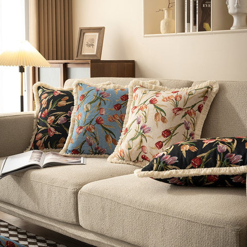 Decorative Sofa Pillows for Couch, Tulip Flower Pillow Covers, Large Flower Decorative Pillows for Bedroom, Farmhouse Decorative Pillows-Silvia Home Craft