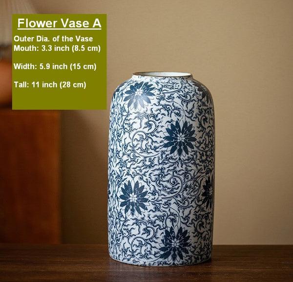 Centerpiece on Dining Table, Large Blue Flower Vase on Table, Vintage Bouquet Flower Vases, Handmade Porcelain Flower Vases Urn, Water Holding Flower Vases-Silvia Home Craft