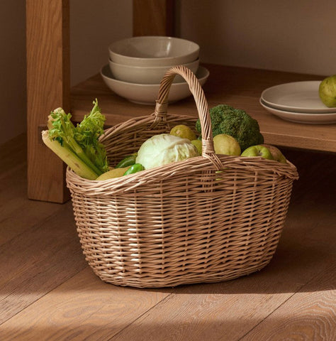 Wicker Storage Basket, Large Picnic Food Basket with Handle, Lovely Willow Weaving Baskets for Vegetable, Natural Fruit Basket, Natural Hand-woven Kitchen Storage Baskets-Silvia Home Craft