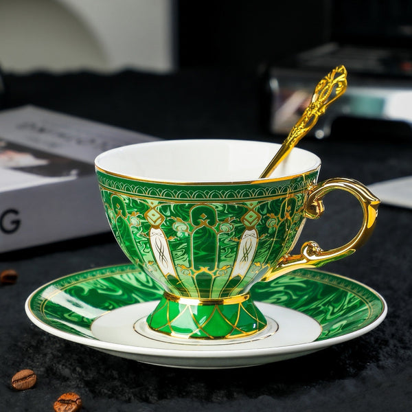 Beautiful British Tea Cup with Saucer, 8 oz Creative Porcelain Tea Cup and Saucer Set of 2 Cups, Elegant Ceramic Coffee Cups, Unique Tea Cup and Saucer in Gift Box as Birthday Gift-Silvia Home Craft