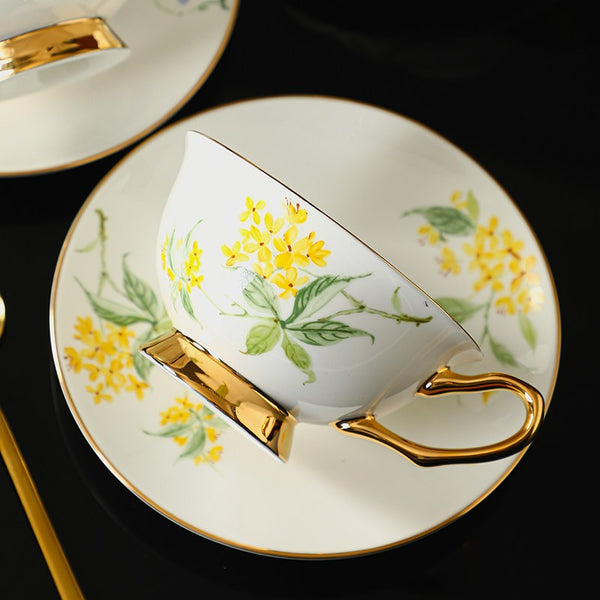 Elegant Floral Ceramic Coffee Cup and Saucer, Flower Tea Cup and Sucer Set, British Royal Ceramic Tea Cups for Afternoon Tea, Porcelain Tea Cup and Saucer Set in Gift Box-Silvia Home Craft