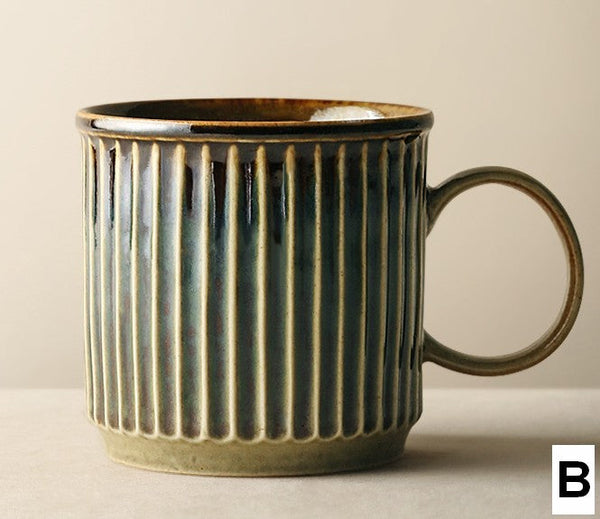 Creative Brown Green Ceramic Coffee Mugs, 10 oz Coffee Mugs, Large Modern Handmade Pottery Coffee Cup, Large Capacity Coffee Mugs-Silvia Home Craft