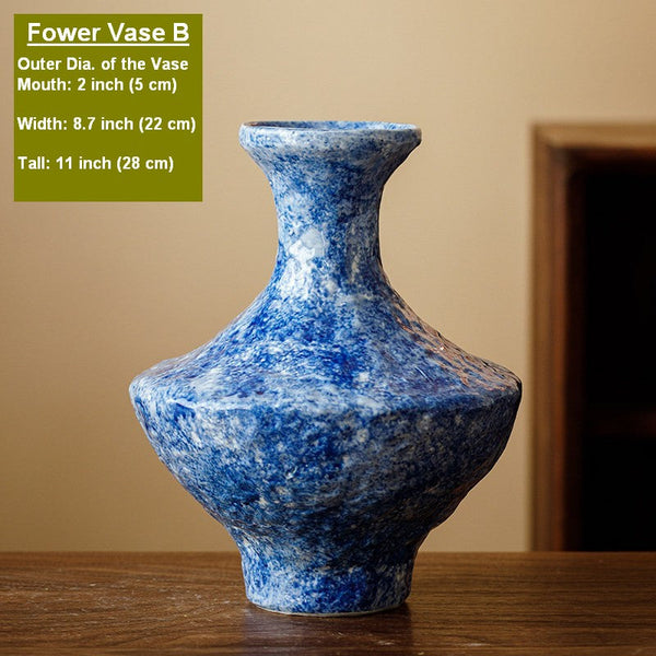 Modern Pottery Flower Vases, Handmade Water Holding Flower Vases, Centerpiece on Dining Table, Blue Pottery Bud Vases, Large Flower Vases on Table-Silvia Home Craft