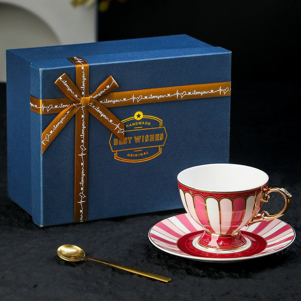 Porcelain Tea Cup and Saucer Set, 8 Ounce Ceramic Coffee Cups, British Royal Tea Cup and Saucer Set in Gift Box, British Tea Cup set-Silvia Home Craft