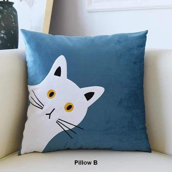 Decorative Throw Pillows, Modern Sofa Decorative Pillows, Lovely Cat Pillow Covers for Kid's Room, Cat Decorative Throw Pillows for Couch-Silvia Home Craft