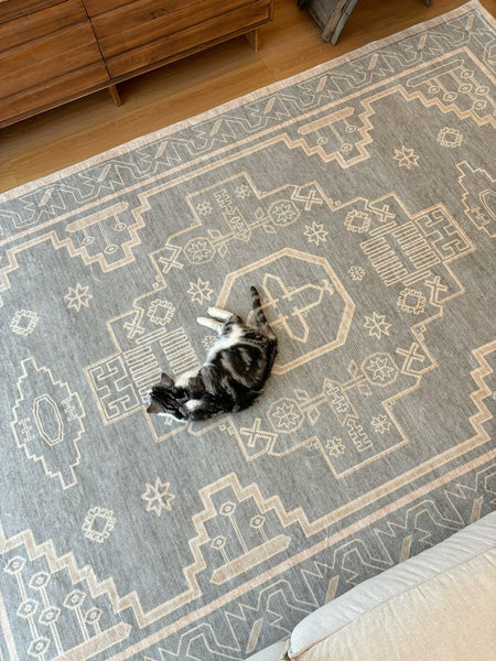 Contemporary Abstract Rugs Next to Bed, Geometric Modern Carpets for Office, Vintage Soft Turkish Rug for Living Room, Large Modern Rugs under Dining Room Table-Silvia Home Craft