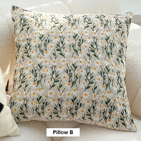 Farmhouse Decorative Pillows for Sofa, Embroider Flower Cotton Pillow Covers, Spring Flower Decorative Pillows for Bedroom, Decorative Pillows for Couch-Silvia Home Craft