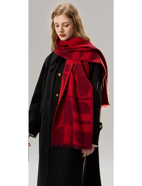 Modern Wool Scarf for Women, Casual Scarf for Women, Fashion Designer Scarf, Cold Weather Scarf, Red Winter Scarf, Soft Cashmere Scarf for Women-Silvia Home Craft