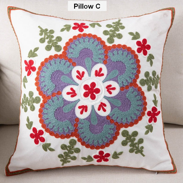 Flower Decorative Pillows for Couch, Sofa Decorative Pillows, Embroider Flower Cotton Pillow Covers, Farmhouse Decorative Throw Pillows-Silvia Home Craft