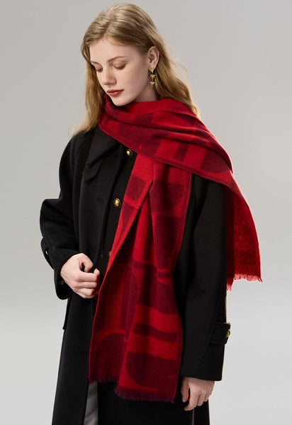 Modern Wool Scarf for Women, Casual Scarf for Women, Fashion Designer Scarf, Cold Weather Scarf, Red Winter Scarf, Soft Cashmere Scarf for Women-Silvia Home Craft
