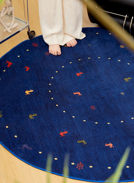 Blue Circular Modern Rugs for Bathroom, Geometric Modern Rug Ideas for Living Room, Modern Rugs for Children's Room, Abstract Contemporary Round Rugs for Dining Room-Silvia Home Craft