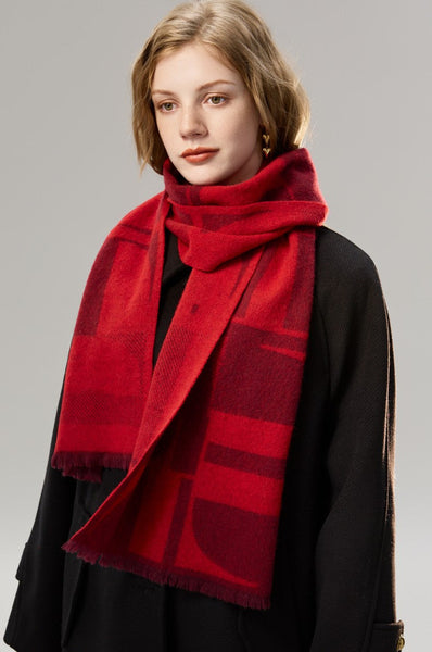 Modern Wool Scarf for Women, Casual Scarf for Women, Fashion Designer Scarf, Cold Weather Scarf, Red Winter Scarf, Soft Cashmere Scarf for Women-Silvia Home Craft
