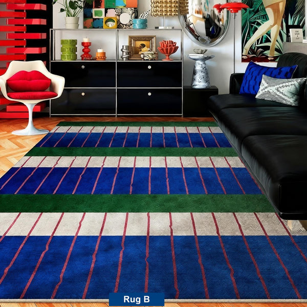 Bedroom Modern Floor Carpet, Blue Modern Rug Designs, Mid Century Modern Rugs, Contemporary Modern Rugs for Dining Room, Living Room Rug Ideas-Silvia Home Craft