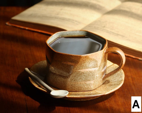 Unique Tea Cup and Saucer, 8 oz Modern Handmade Pottery Coffee Cup, Creative Ceramic Coffee Cup with Saucer, Tea Cup Set for Traditional Afternoon Tea-Silvia Home Craft