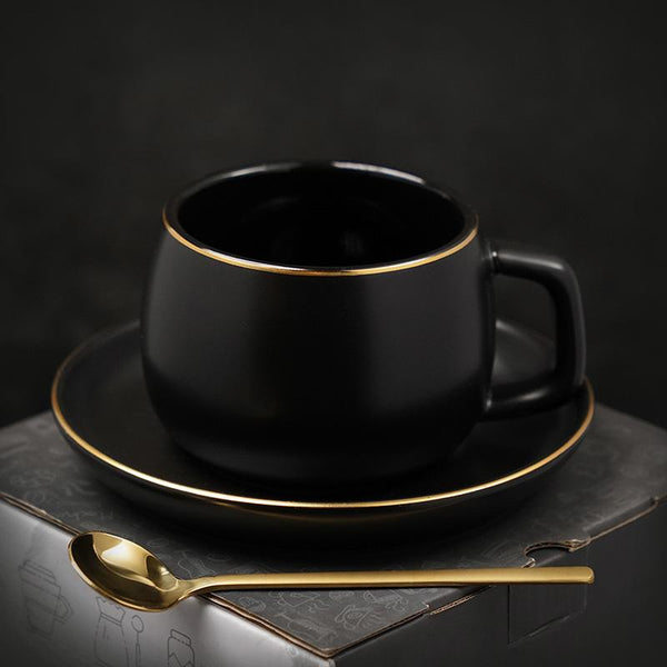 Ceramic Cup, Round Coffee Cup and Saucer Set, Green Coffee Cup, Back Coffee Mug, White Coffee Cups, Tea Cup-Silvia Home Craft