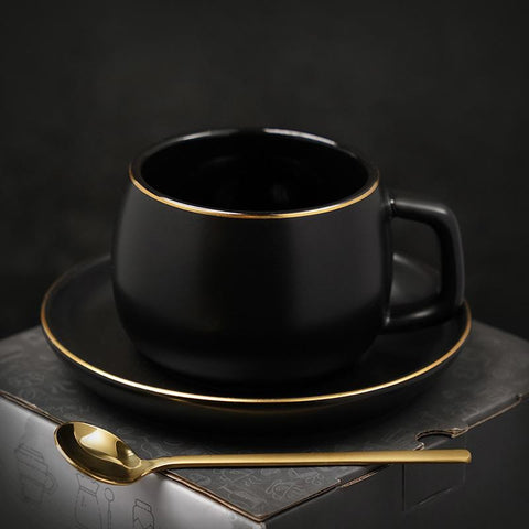Handmade Black Coffee Cup, Green Coffee Mug, White Coffee Cups, Tea Cup, Ceramic Cup, Round Coffee Cup and Saucer Set-Silvia Home Craft