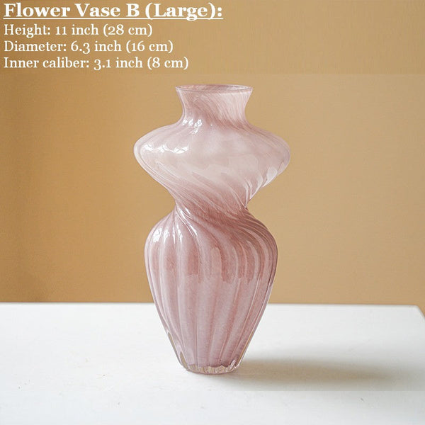 Mid Century Pink Vases for Flowers, Modern Vases for Living Room, Handmade Contemporary Glass Vases, Unique Decorative Glass Vase, Centerpiece Vases on Table-Silvia Home Craft