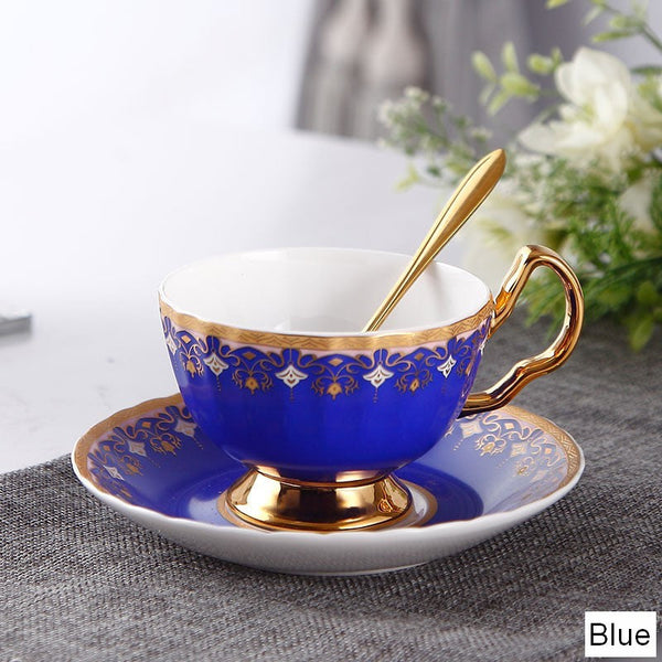 Pink Blue White Porcelain Tea Cup Saucer Set, Unique British Tea Cup and Saucer in Gift Box, Elegant British Ceramic Coffee Cups for Traditional Afternoon Tea-Silvia Home Craft