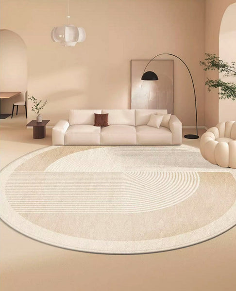 Bedroom Modern Round Rugs, Circular Modern Rugs under Dining Room Table, Contemporary Round Rugs, Geometric Modern Rug Ideas for Living Room-Silvia Home Craft