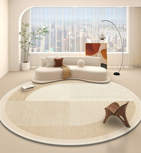 Bedroom Modern Round Rugs, Circular Modern Rugs under Dining Room Table, Contemporary Round Rugs, Geometric Modern Rug Ideas for Living Room-Silvia Home Craft
