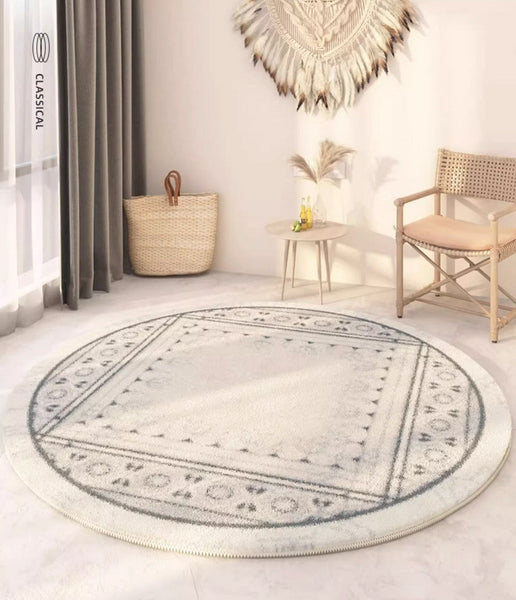 Abstract Contemporary Round Rugs, Circular Modern Rugs under Chair, Modern Round Rugs under Coffee Table, Geometric Modern Rugs for Bedroom-Silvia Home Craft