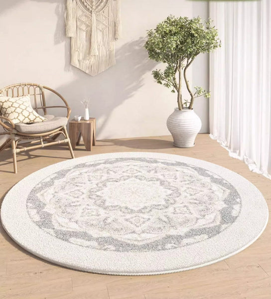 Circular Modern Rugs under Sofa, Modern Round Rugs under Coffee Table, Abstract Contemporary Round Rugs, Geometric Modern Rugs for Bedroom-Silvia Home Craft