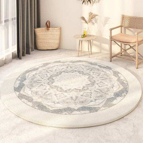 Circular Modern Rugs under Sofa, Modern Round Rugs under Coffee Table, Abstract Contemporary Round Rugs, Geometric Modern Rugs for Bedroom-Silvia Home Craft