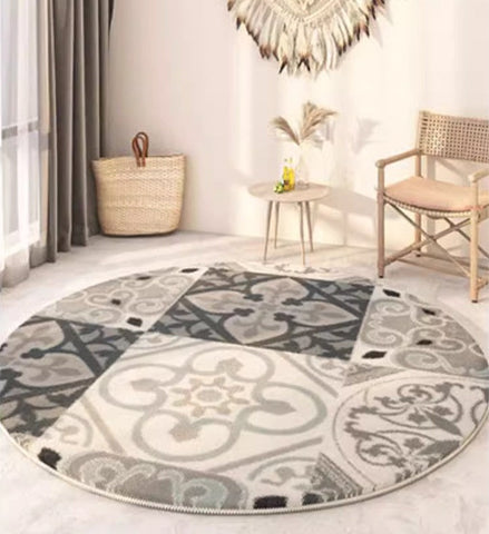 Modern Round Rugs under Coffee Table, Circular Modern Rugs under Sofa, Abstract Contemporary Round Rugs, Geometric Modern Rugs for Bedroom-Silvia Home Craft