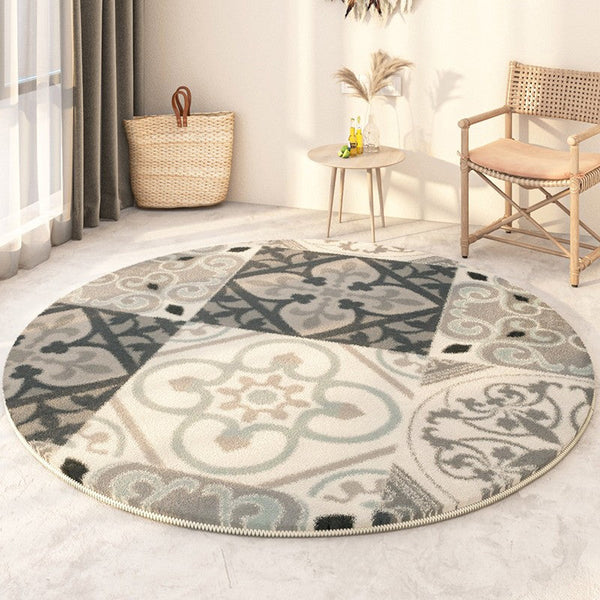 Modern Round Rugs under Coffee Table, Circular Modern Rugs under Sofa, Abstract Contemporary Round Rugs, Geometric Modern Rugs for Bedroom-Silvia Home Craft