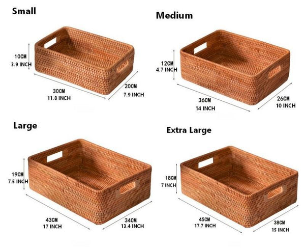Rattan Storage Baskets for Kitchen, Rectangular Storage Baskets for Pantry, Storage Baskets for Shelves, Woven Storage Baskets for Bathroom-Silvia Home Craft