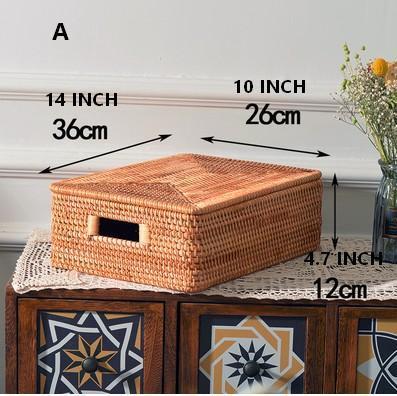Rectangular Storage Basket with Lid, Rattan Storage Baskets for Clothes, Kitchen Storage Baskets, Oversized Storage Baskets for Living Room-Silvia Home Craft