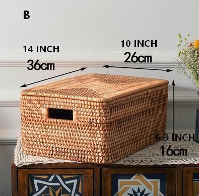 Rectangular Storage Basket with Lid, Rattan Storage Baskets for Clothes, Kitchen Storage Baskets, Oversized Storage Baskets for Living Room-Silvia Home Craft