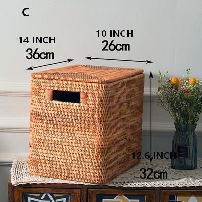 Rectangular Storage Basket with Lid, Rattan Storage Baskets for Clothes, Kitchen Storage Baskets, Oversized Storage Baskets for Living Room-Silvia Home Craft
